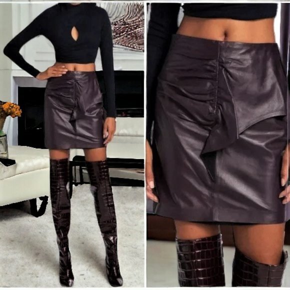 (60% OFF) NWT IRO LAMBSKIN Hita Ruffled Leather Mini Skirt Berry 4 MSRP $850